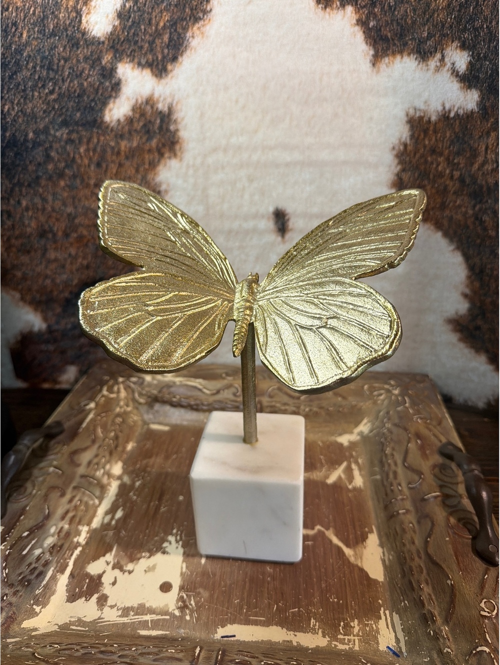 Gold Butterfly Figurine on Marble Base